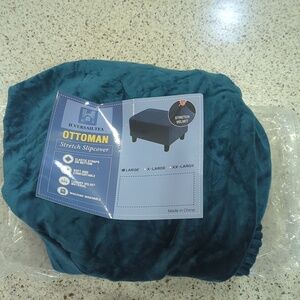 OTTOMAN Stretch Velvet Slipcover Teal 35in